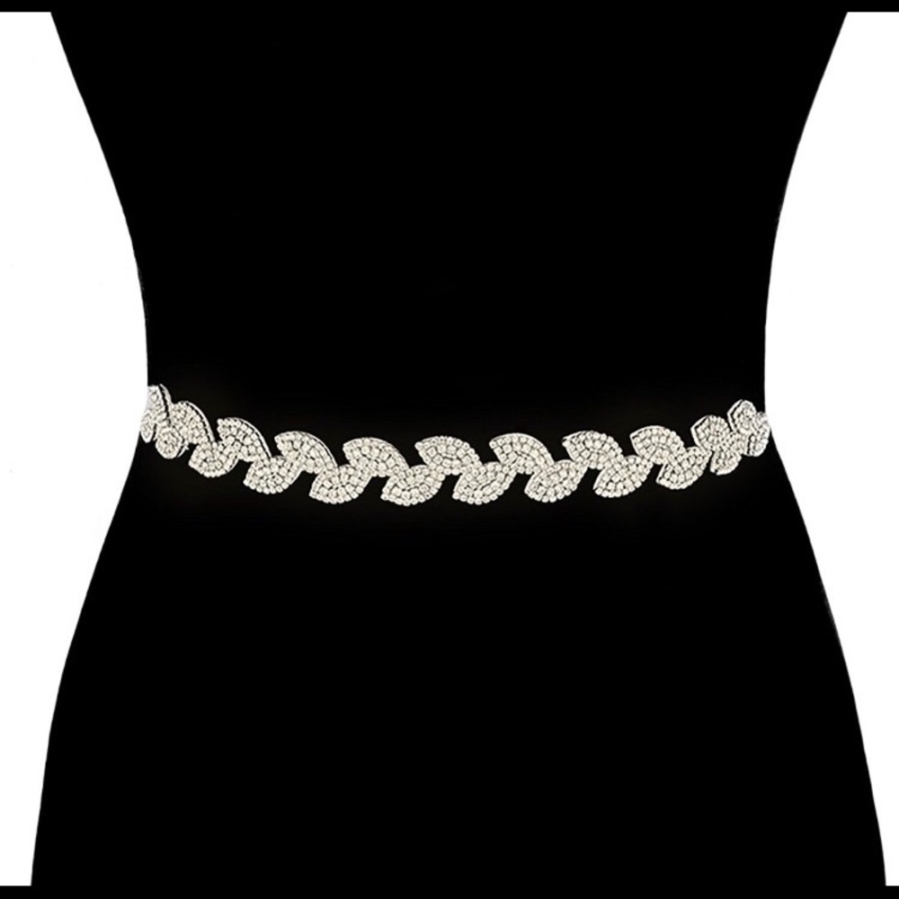 Bridal Rhinestone white ribbon belt